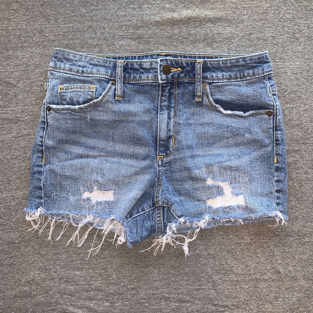 Distressed High Rise Denim Shorts